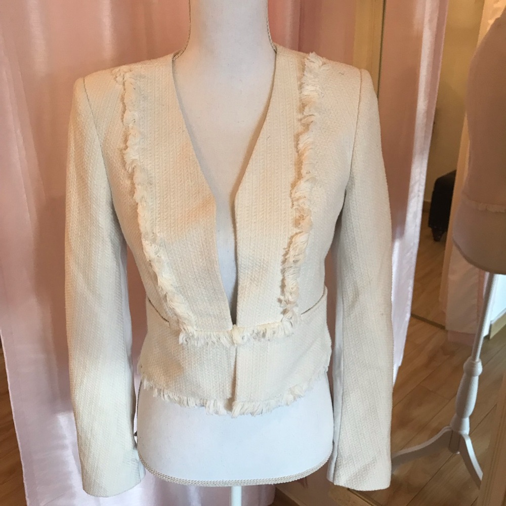 BCBG MAXAZRIA Cream fringe blazer